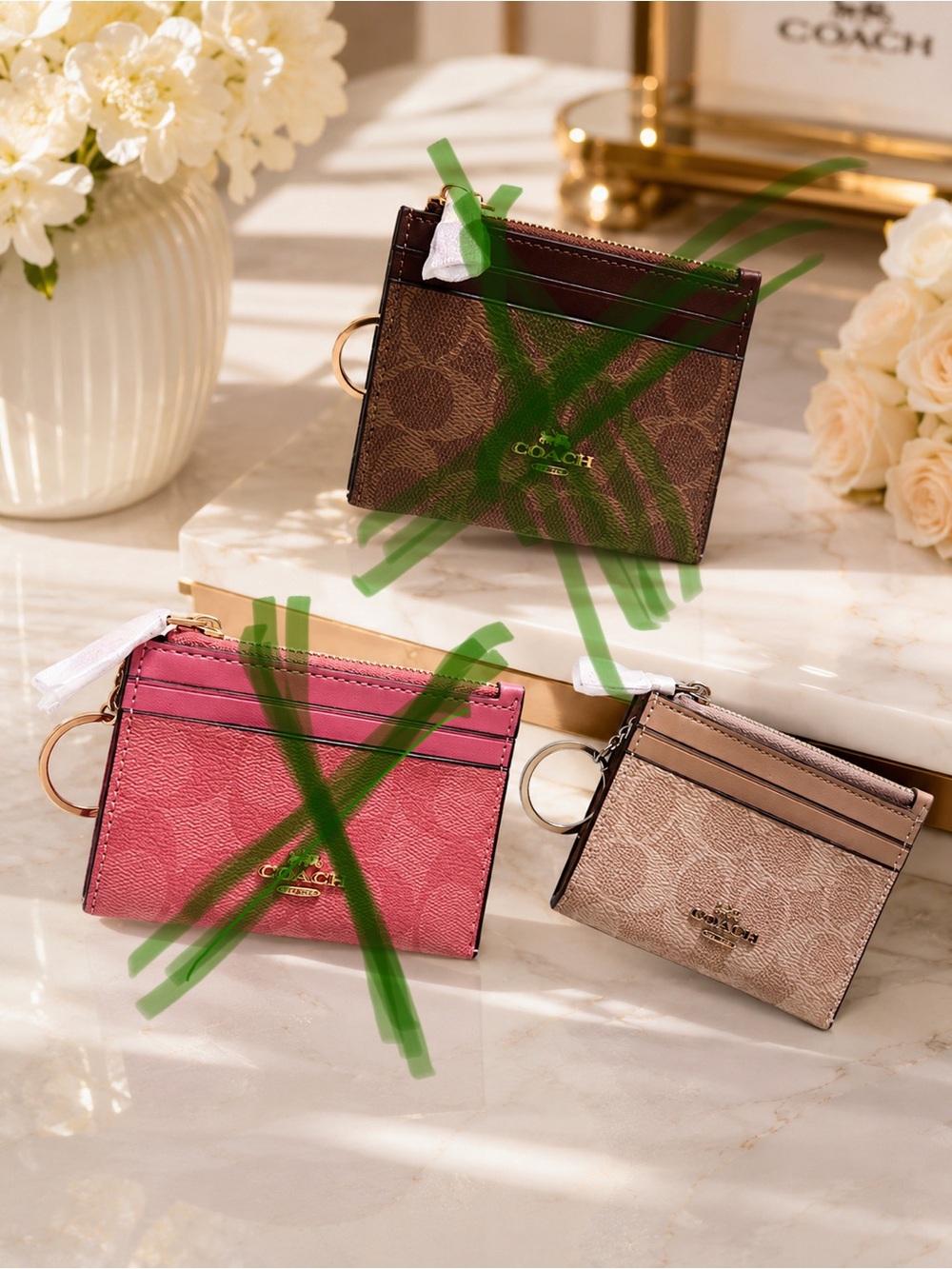 Coach Mini Card Case Wallet Trio in Brown, Pink & Tan